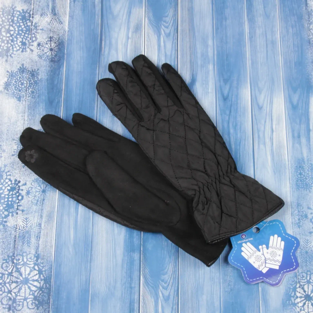 Перчатки женские с утеплителем стеганные «Merola», цвет черный, размер 23*8,5см, (пакет с подвесом)