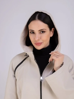 Куртка женская из натуральной кожи с капюшоном оверсайз