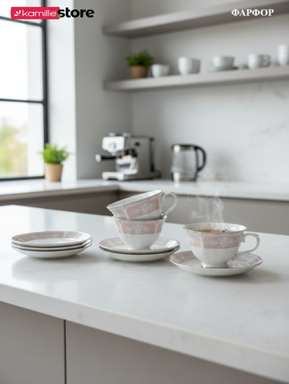 Чайный набор 220 мл. 12 предметов, на 6 персон, фарфоровый