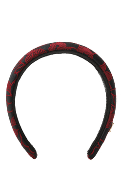 Ободок объемный из черно-красного жаккарда