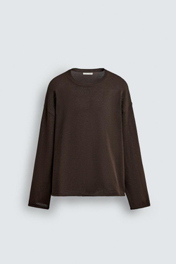 ZARA ТРИКОТАЖНЫЙ СВИТЕР С РЕЛЬЕФНОЙ ТЕКСТУРОЙ И ОТДЕЛКОЙ, КОРИЧНЕВЫЙ