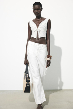 ZARA ТОП-КОРСЕТ С КРУЖЕВОМ, БЕЛЫЙ