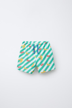 ZARA ПИЖАМА С ФУТБОЛКОЙ И ШОРТАМИ С ПРИНТОМ «БАНАНЫ», ЖЕЛТЫЙ