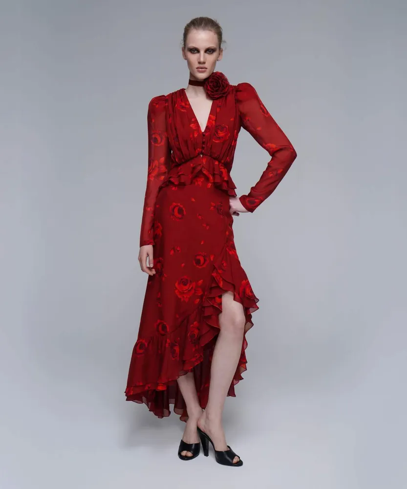 Каролина (Carolina), блуза из бордового шифона с крупными красными цветами