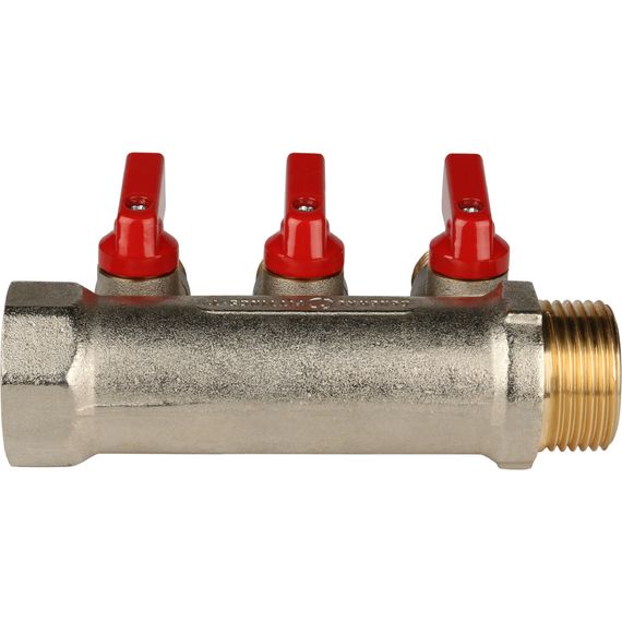 Коллектор запорный STOUT ВР-НР 1&quot;/НР 3*1/2&quot; красные ручки 30456