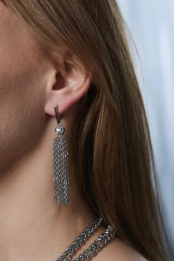 Серьги кисти "Богема" с цирконами, оттенок серебро