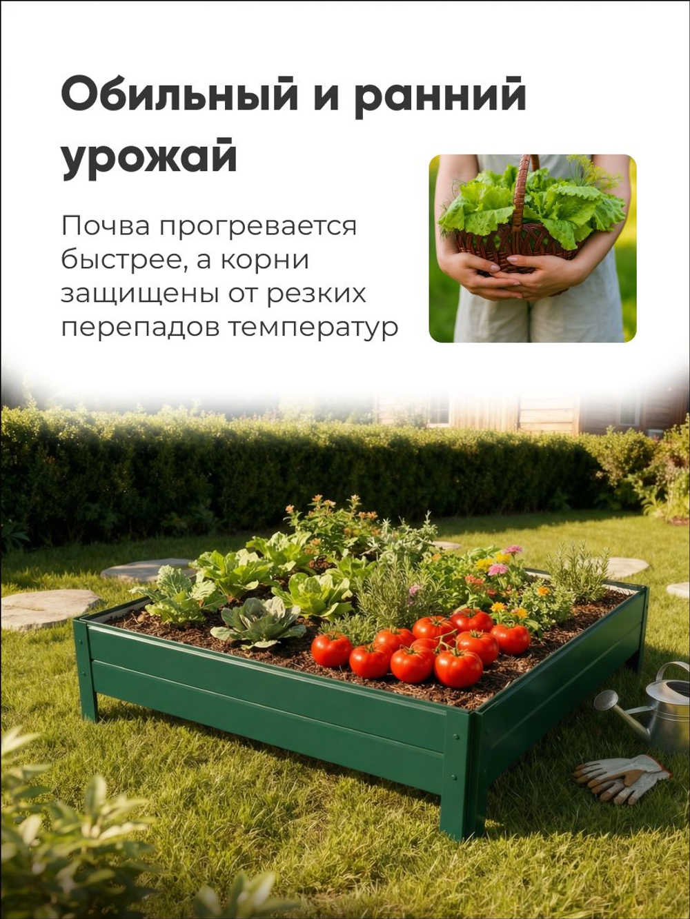 Грядка Ивановская 1х1 метра, борт 20см Зеленый (RAL 6005), (сборка: саморезы)