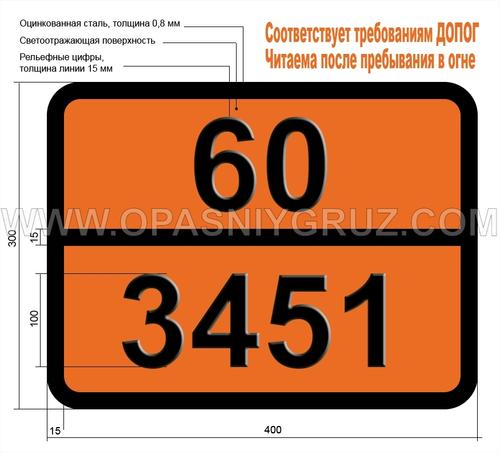 Табличка Опасный груз 60-3451 ТОЛУИДИНЫ ТВЕРДЫЕ