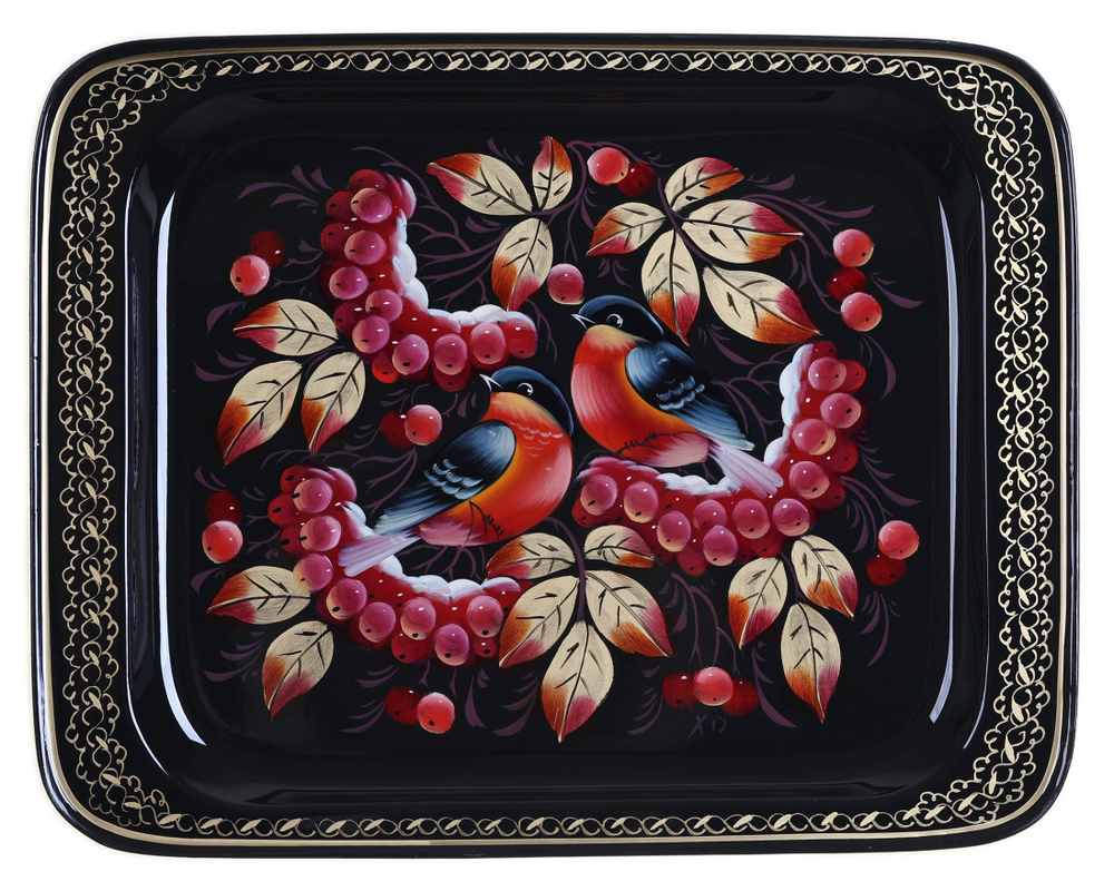 Жостовский поднос декоративный, размер 33х26 см (A13), металлический