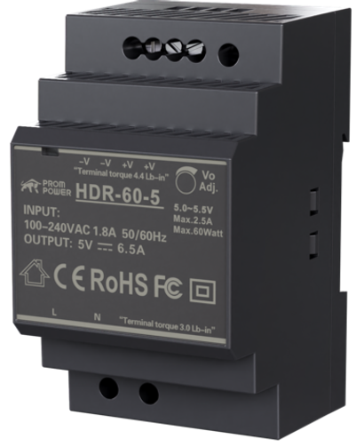 Источник питания PROMPOWER HDR-60-5, на вых. 5 В DC, 6.5А, 32.5Вт. Вх. 85-264В AC (120-370 В DC)