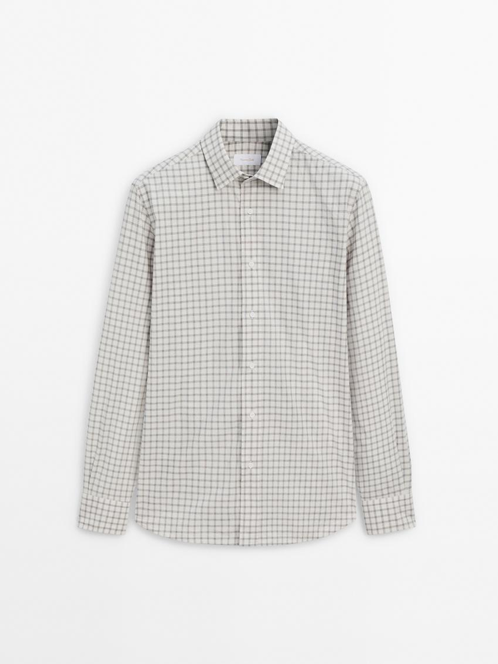 Massimo Dutti Рубашка из 100% хлопка в клетку, натуральный, кремовый