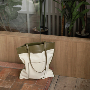 Шоппер Antibes из канвы и кожи теленка, оливкового цвета