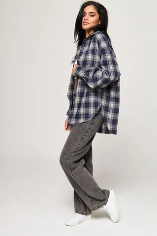 Рубашка из фланели сине-серого цвета в клетку