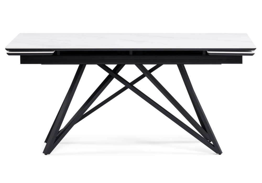 Керамический стол Woodville Вилсон 160(220)х89х75 белый мрамор snow white, черный, ножки черные