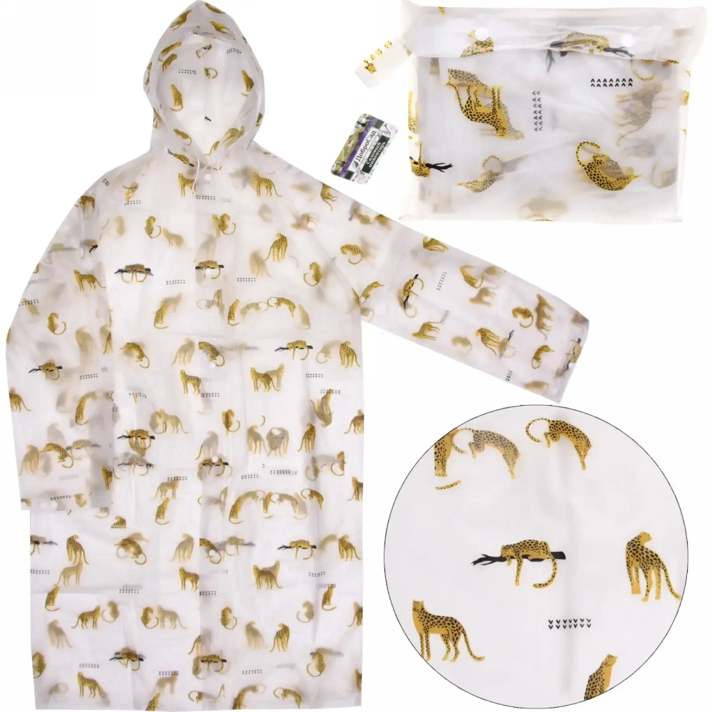 Дождевик-плащ 120 Мкрн 110*62см «Леопард» с капюшоном и завязками, на кнопках, ДоброСад
