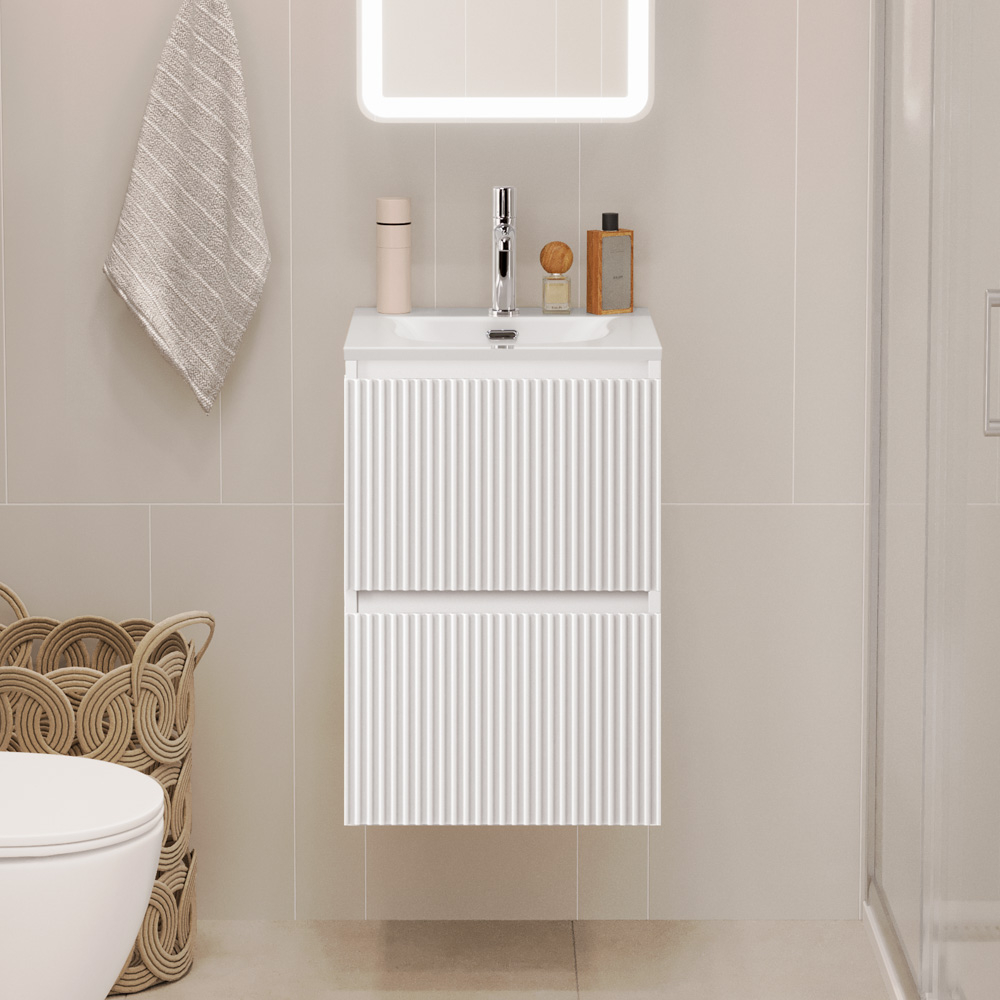 Тумба с раковиной подвесная BelBagno UNO-MINI-400-2C-SO-BO Bianco Opaco, раковина белая BB-8099-3-40