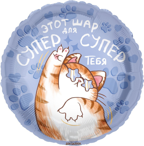 Шар фольга круг 46см Шар для супер Тебя (котик)