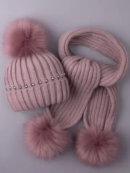 Шапка для девочки зимняя вязаная и шарф