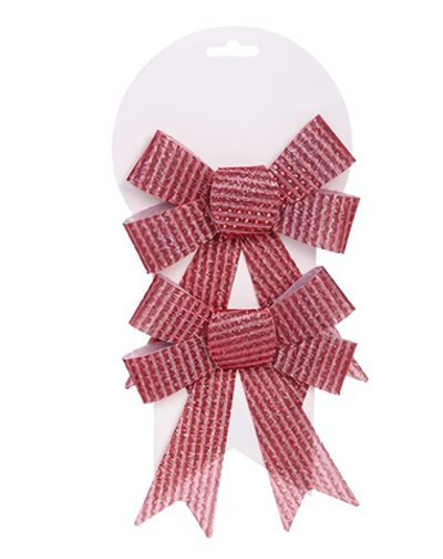 Бант на ёлку "Блестящие полосы" 14*18см. (набор 2 шт.) Красный (Серпантин)