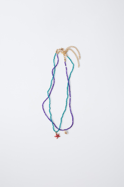 ZARA НАБОР ИЗ 2 ОЖЕРЕЛИЙ С МОРСКИМИ БУСИНАМИ, СИНИЙ