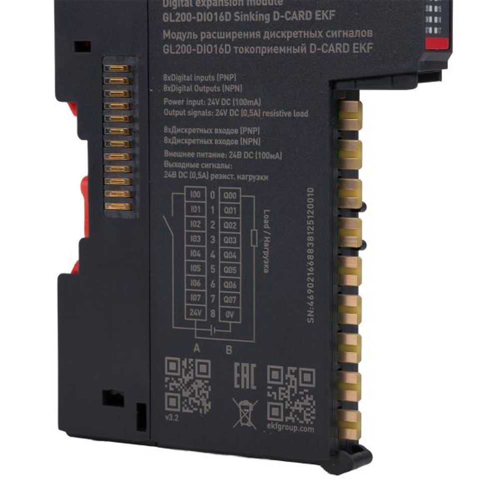 Модуль расширения дискретных сигналов GL200-DIO16D токоприемный D-CARD EKF