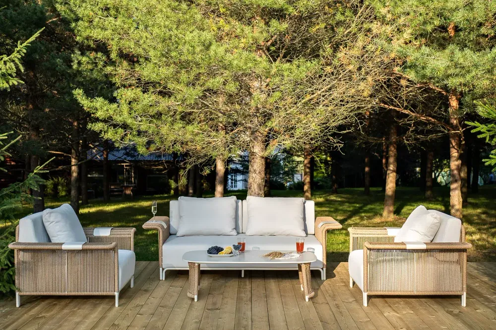 "Мальдивы" лаунж-зона из искусственного ротанга, цвет соломенный