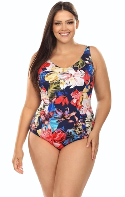 Совместный купальник plus size с цветочным рисунком на лицевой части (Размер: 80E/40) (Цвет: разноцветный)