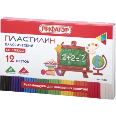 Пластилин классический 12цв 200г Пифагор со стеком (1/16)