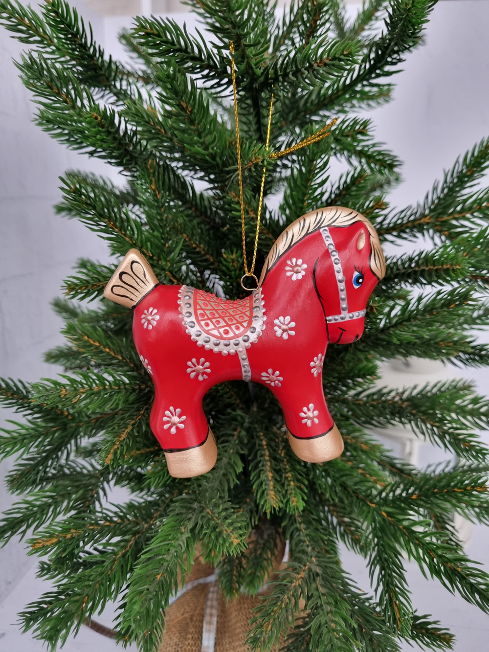 Конь-Огонь ёлочная игрушка из фарфора