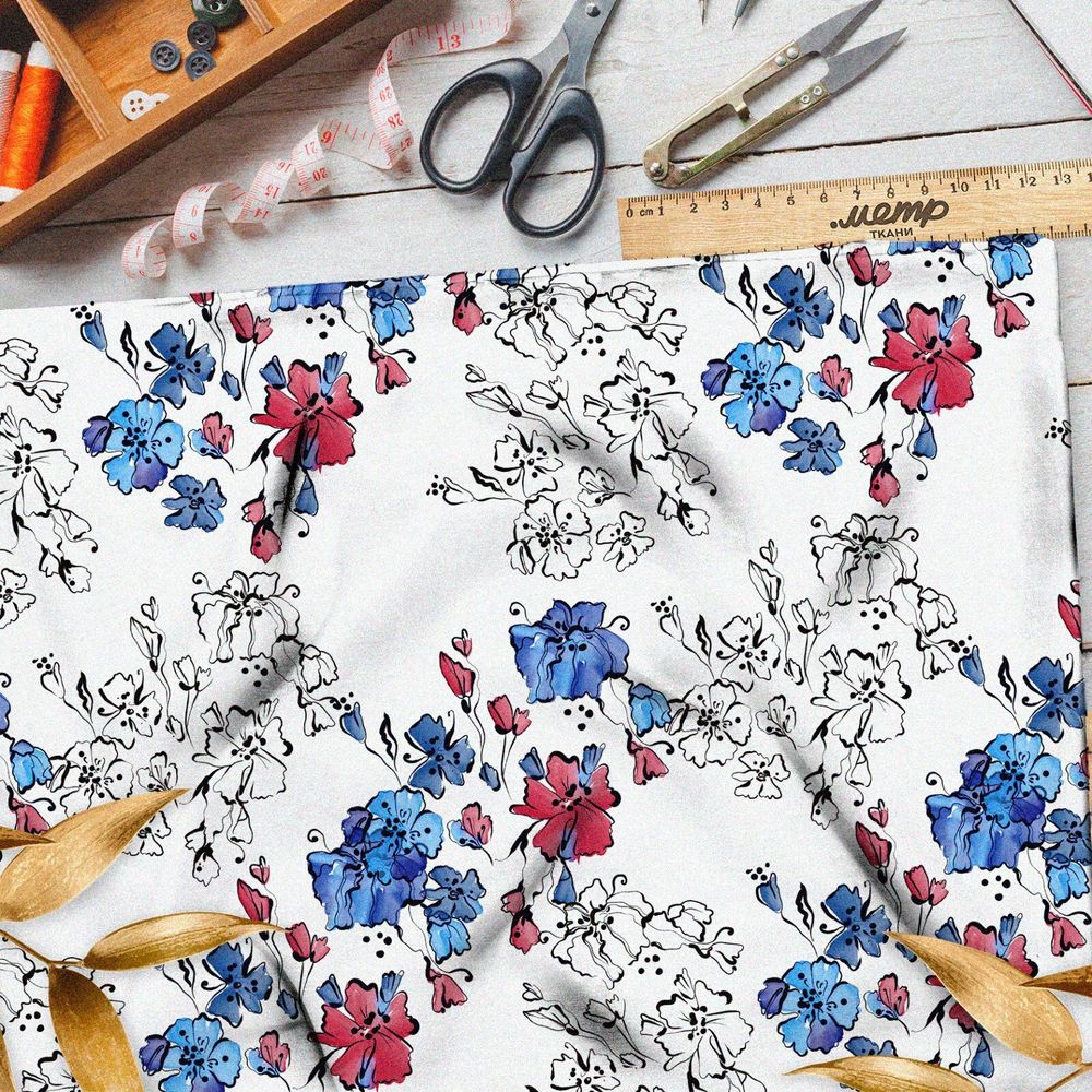 Ткань флис полевые цветочки с контурами