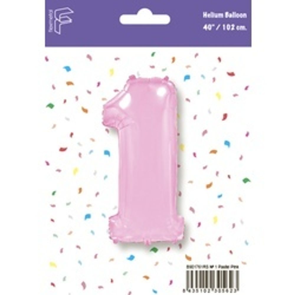 Шар (40"/102 см) Цифра, 1, Розовый, в упак.