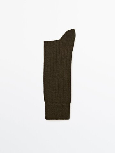 Massimo Dutti Высокие носки в рубчик, хаки