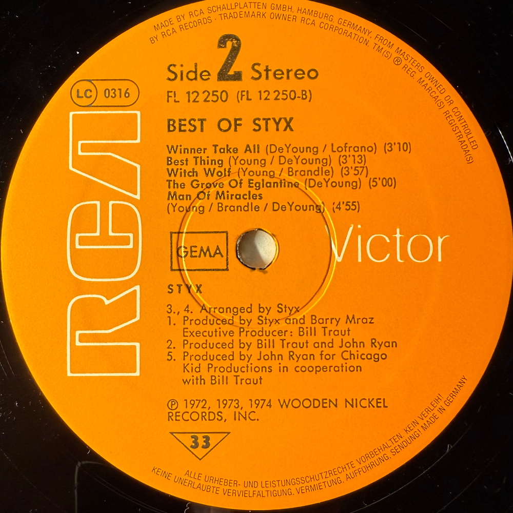 Styx ‎– Best Of Styx (Германия 1977г.)
