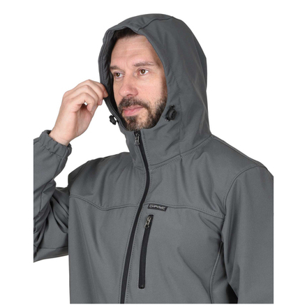 Куртка СИРИУС-АЗОВ с капюшоном серый софтшелл плотность 350 г/кв.м