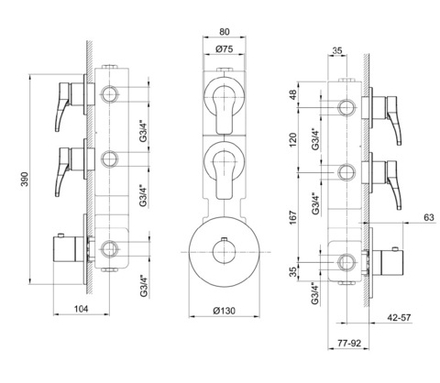 Fantini Lissoni Термостат с 2 перекрывающими вентилями (внешняя часть), хром 26 02 B302B
