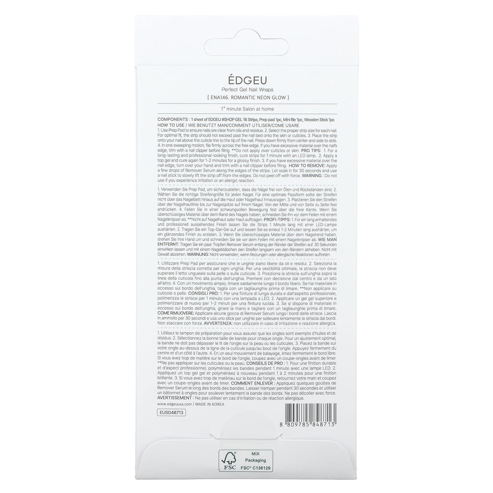 Edgeu, Гелевые обертывания для ногтей Perfect, ENA 146, Romantic Neon Glow, набор из 19 предметов