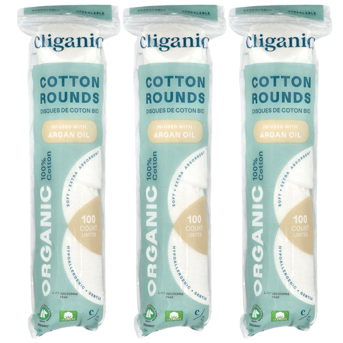 Cliganic, Круглые кружки из органического хлопка с аргановым маслом, 3 упаковки (100 шт.)