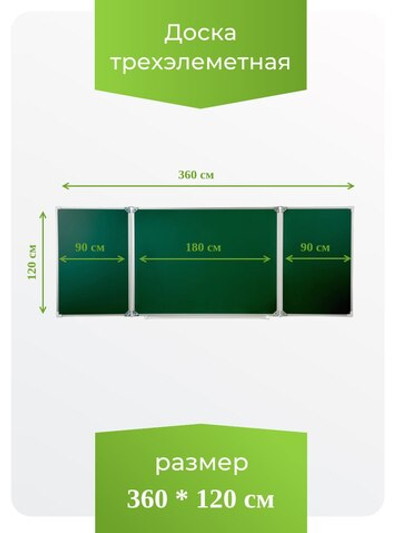 Трёхэлементная магнитная полимерная школьная доска 3600х1200 (меловая)