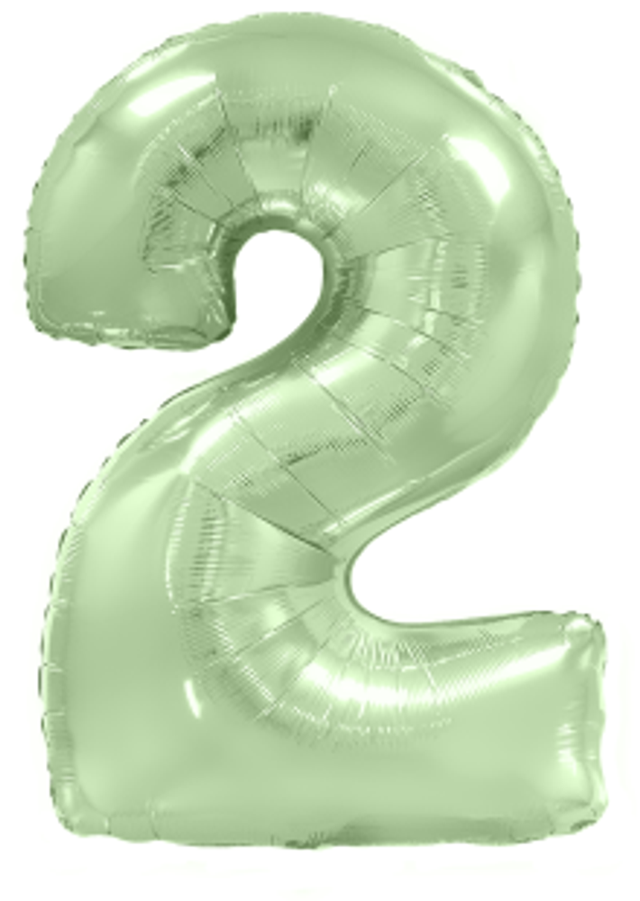 F Шар (40''/102 см) Цифра, 2, Мятный, Макарунс, 1 шт.(БГ-60)