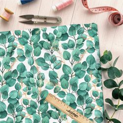 Ткань шифон листья бирюзовые