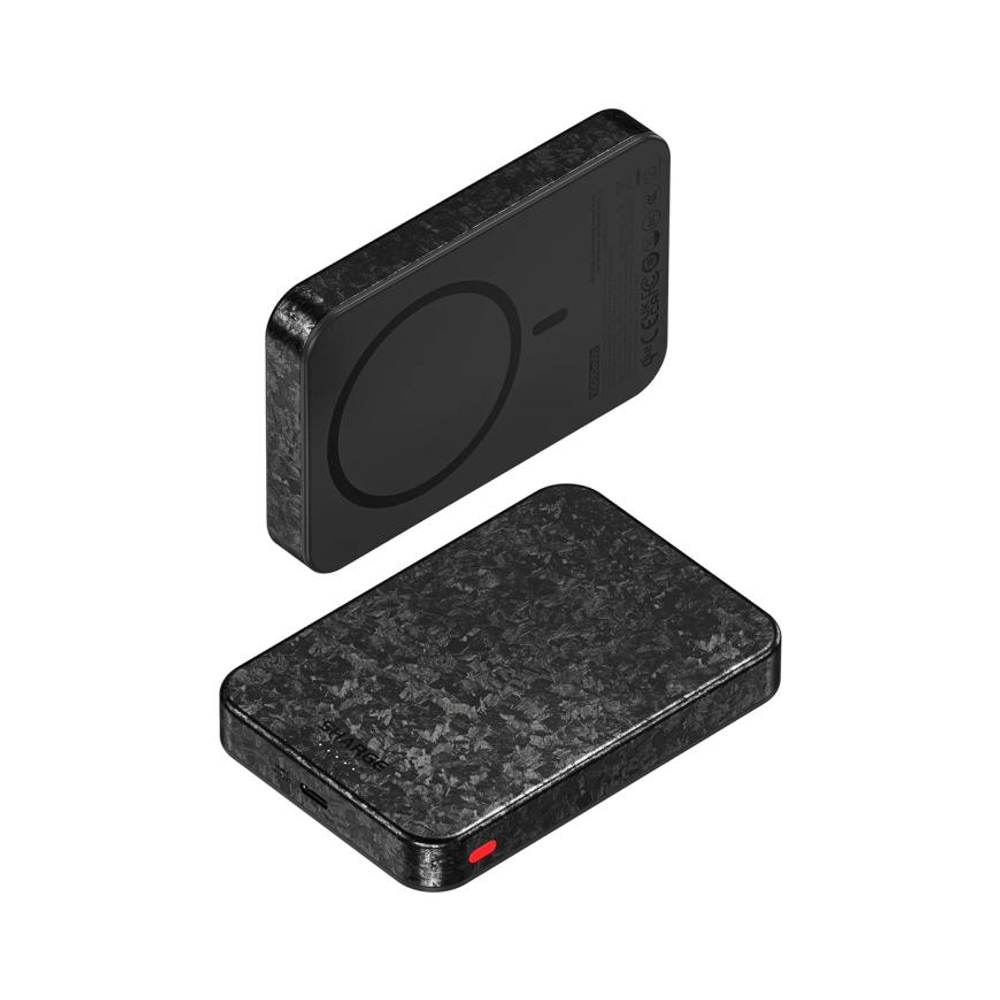 Внешний аккумулятор MagSafe SHARGE CarbonMag (Qi2) (10000 мА·ч) Беспроводная зарядка: Qi 15 Вт. Проводная зарядка: USB-C. Сертификация Qi2. Есть LED-индикация, поддержка PD 3.0, QC 3.0, AFC и FCP. Энергоёмкость — 38,7 Вт·ч. Максимальная выходная мощность