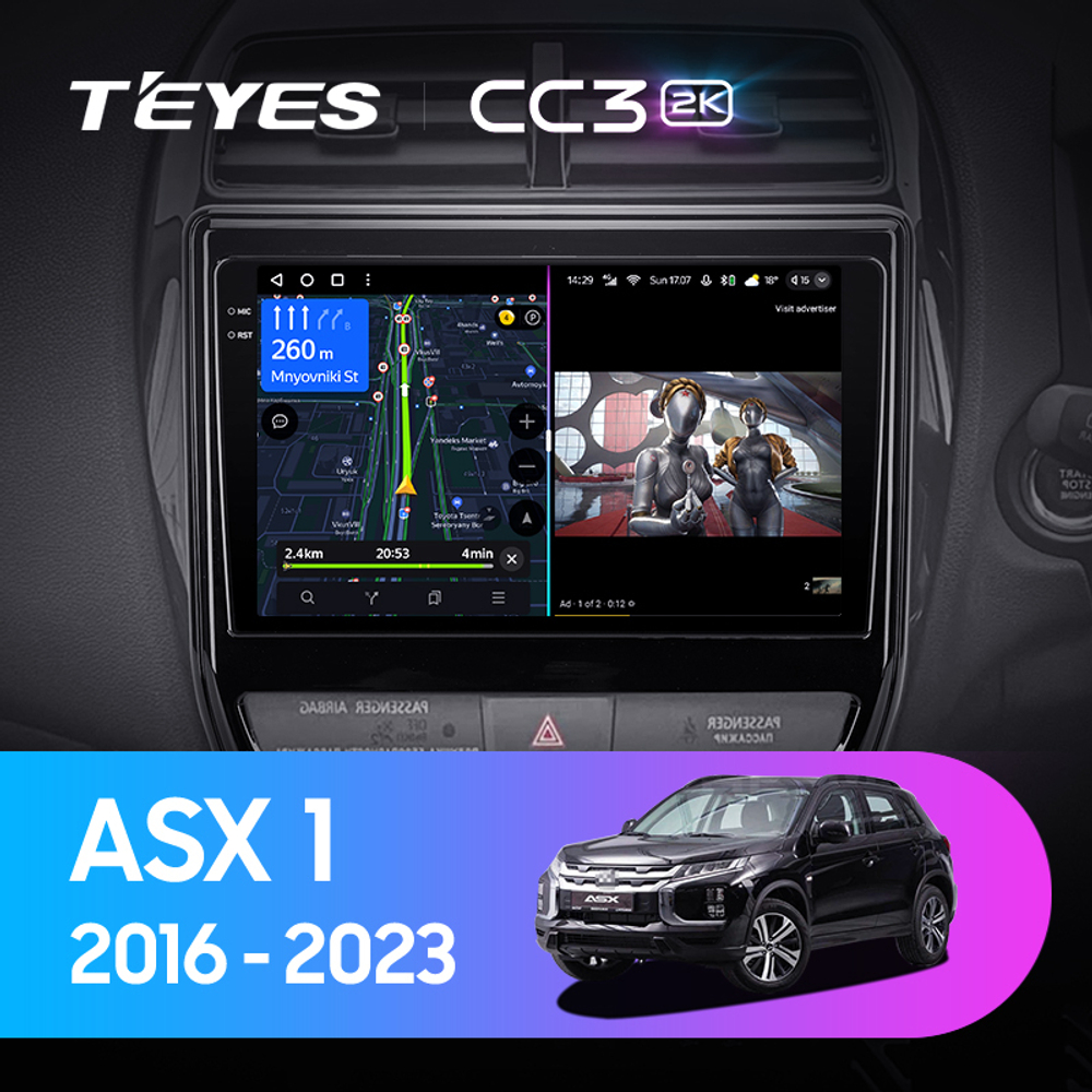 Teyes CC3 2K 10,2"для Mitsubishi ASX, RVR 2016-2023 (прав)