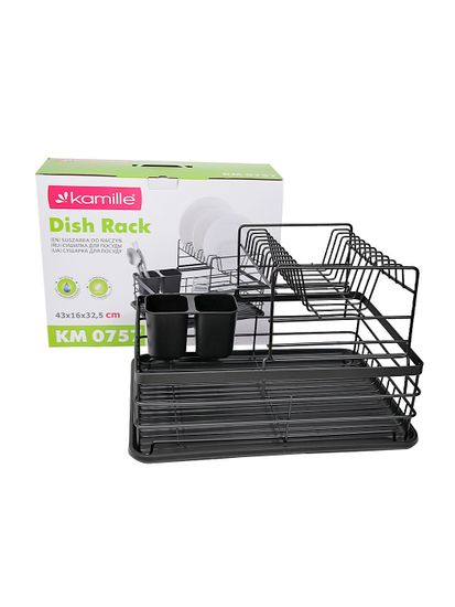 Сушилка для посуды из алюминия с поддоном Kamille KM 0757 черная 43х32,5х26 см.