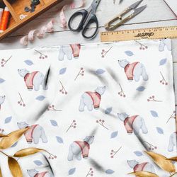 Ткань оксфорд 600 белые медвежата в свитере