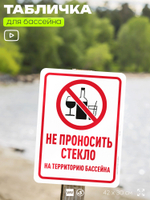 Табличка для бассейна "Не проносить стекло", на пляж, для общественной и частной зоны отдыха, информационная, 40х30 см, Silver Plane x Айдентика Технолоджи