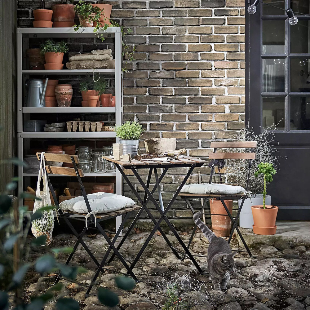 Комплект садовой мебели Тэрно из массива березы с нержавеющим стальным каркасом, складной стол и 2 складных стула для улицы, дачи, кафе, в натуральной отделке