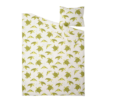 BLAVINGAD БЛАВИНГАД Пододеяльник и наволочка, рисунок черепахи зеленый/белый,150х200/50х60 см