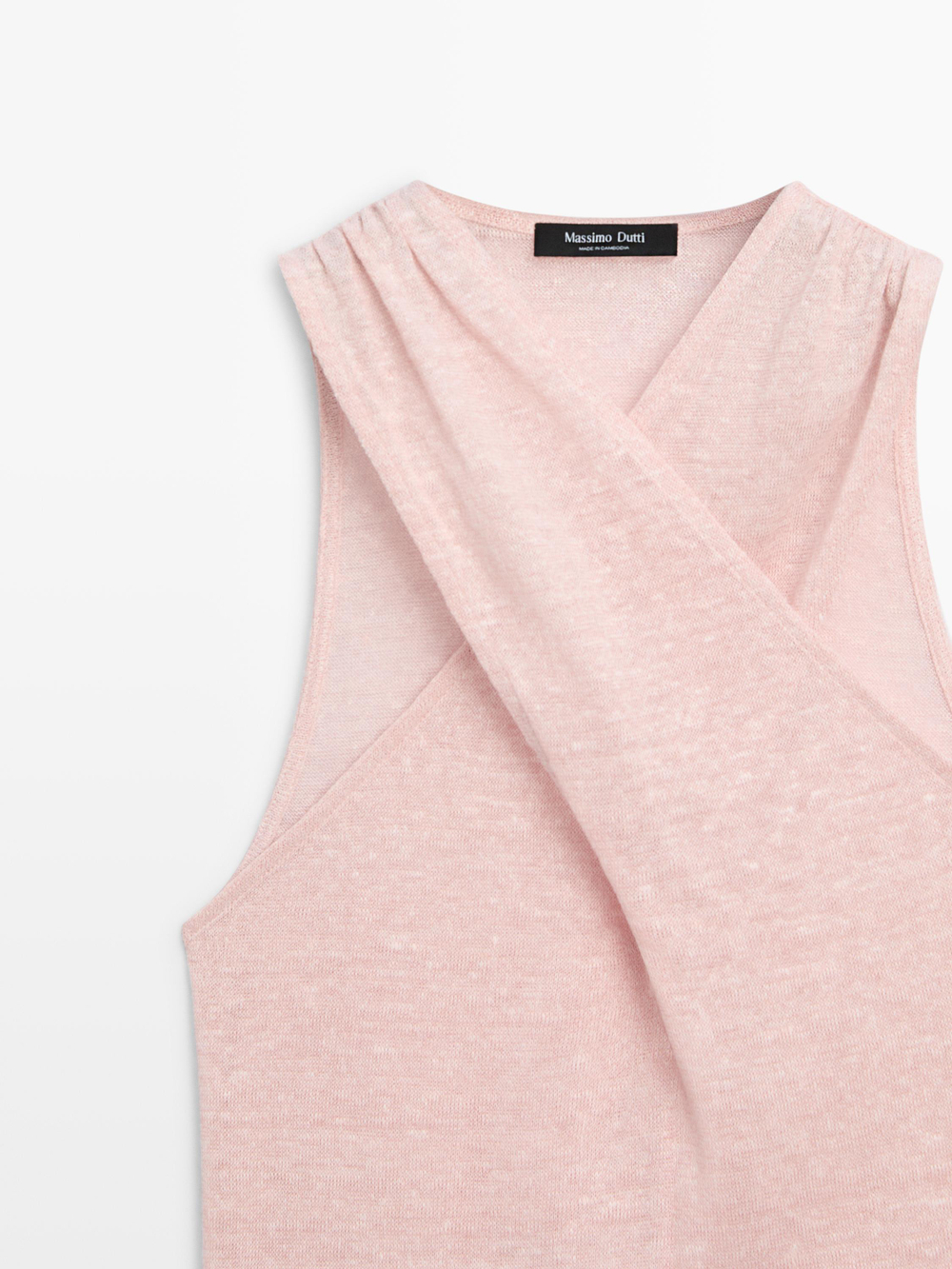 Massimo Dutti Топ из смесового льна на запáхе, светло-розовый