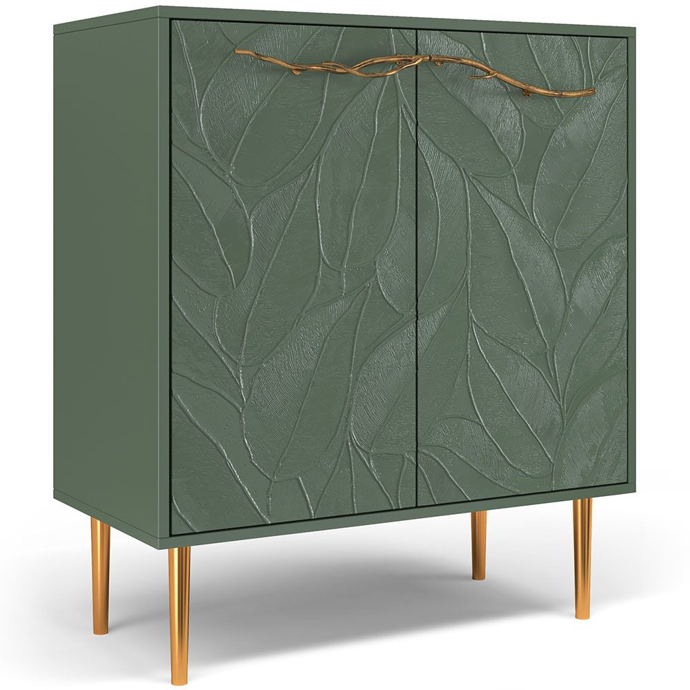 Комод Арт Колор leaves Стайл Голд с 2 полками Зеленый нефрит