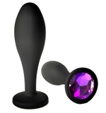 Черная анальная пробка с фиолетовым кристаллом - 7,7 см. (Цвет: фиолетовый)